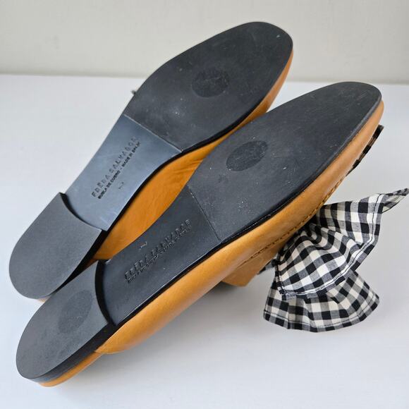 Freda Salvador NEW Ono Gingham Bow Tie Grommet Yellow Leather Mule Flats Size 7 - Picture 16 of 16